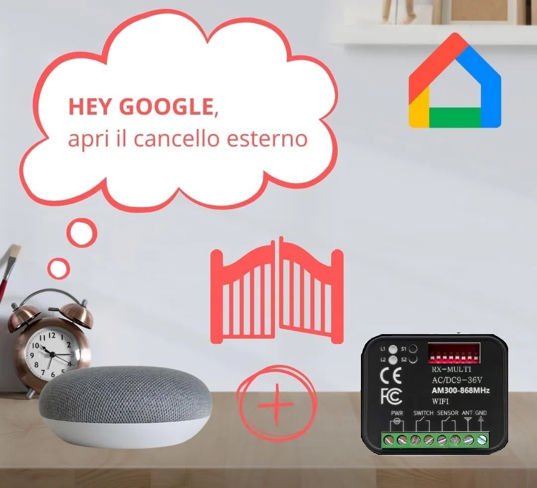 Ricevente WiFi Cancello Universale x Cancelli 9-36V Multifrequenza 300-868MHz Modulo Relè Porte da Garage Ricevitore RX Mutil per Telecomandi da Garage Serranda Luci Vocale Tuya Google Home Alexa