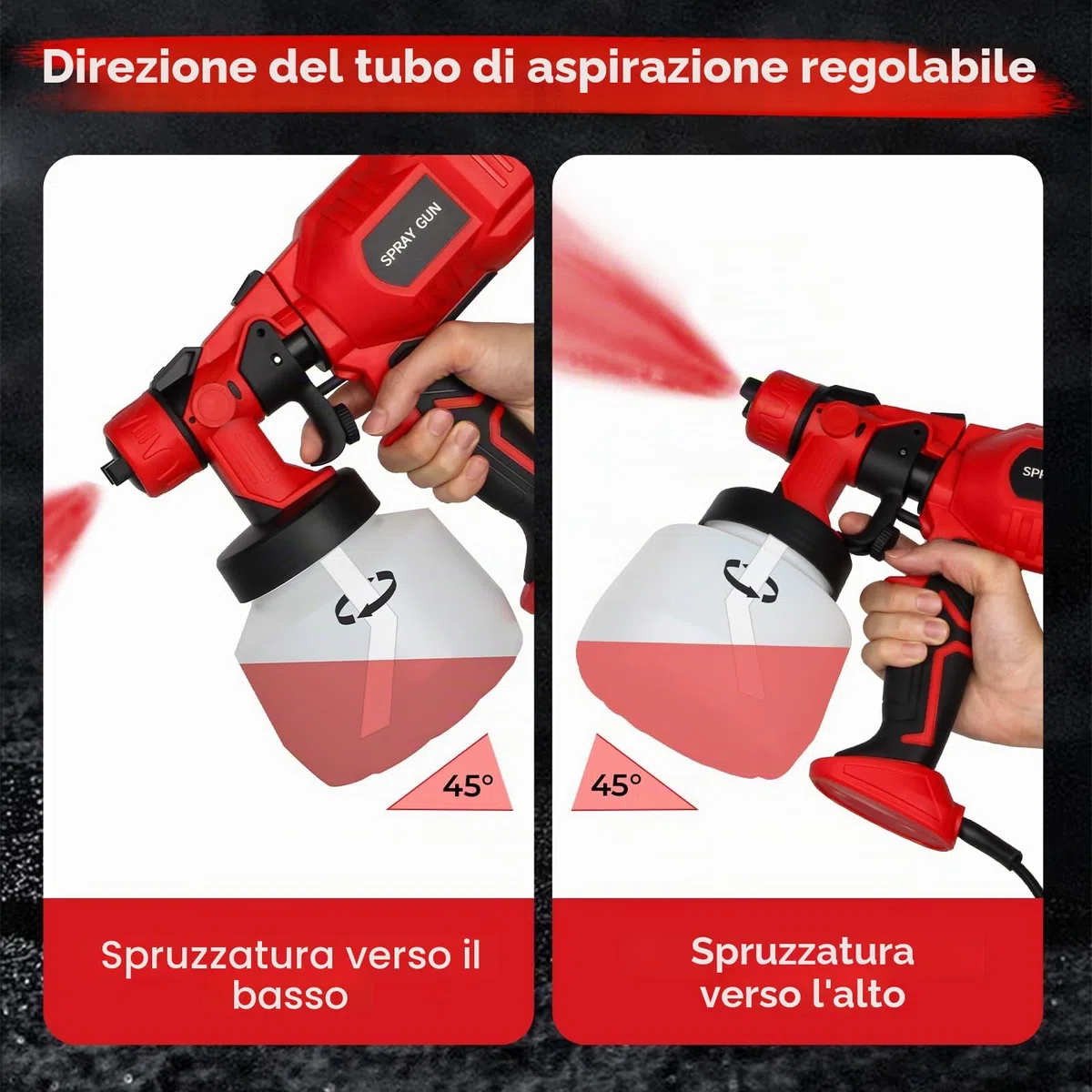 Sistema di spruzzatura a colori 1200 ml, spruzzatore a colori HVLP 550 W, pistola a spruzzo per pittura da parete con 5 ugelli e 3 modelli di spruzzo, pistola per vernice da parete per dipingere