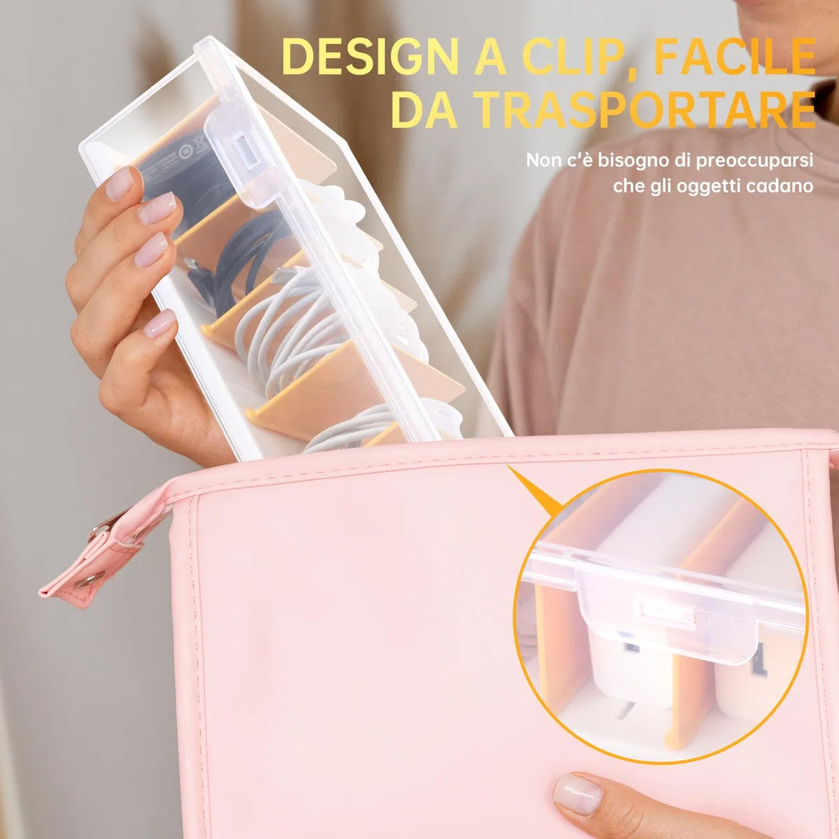 PAVSTINE Scatola Porta Cavi, 2 Pezzi Organizer Cavi Plastica Trasparente, Organizzatore Sono Presenti 7 Divisori Rimovibili, Personalizzabile Organizer