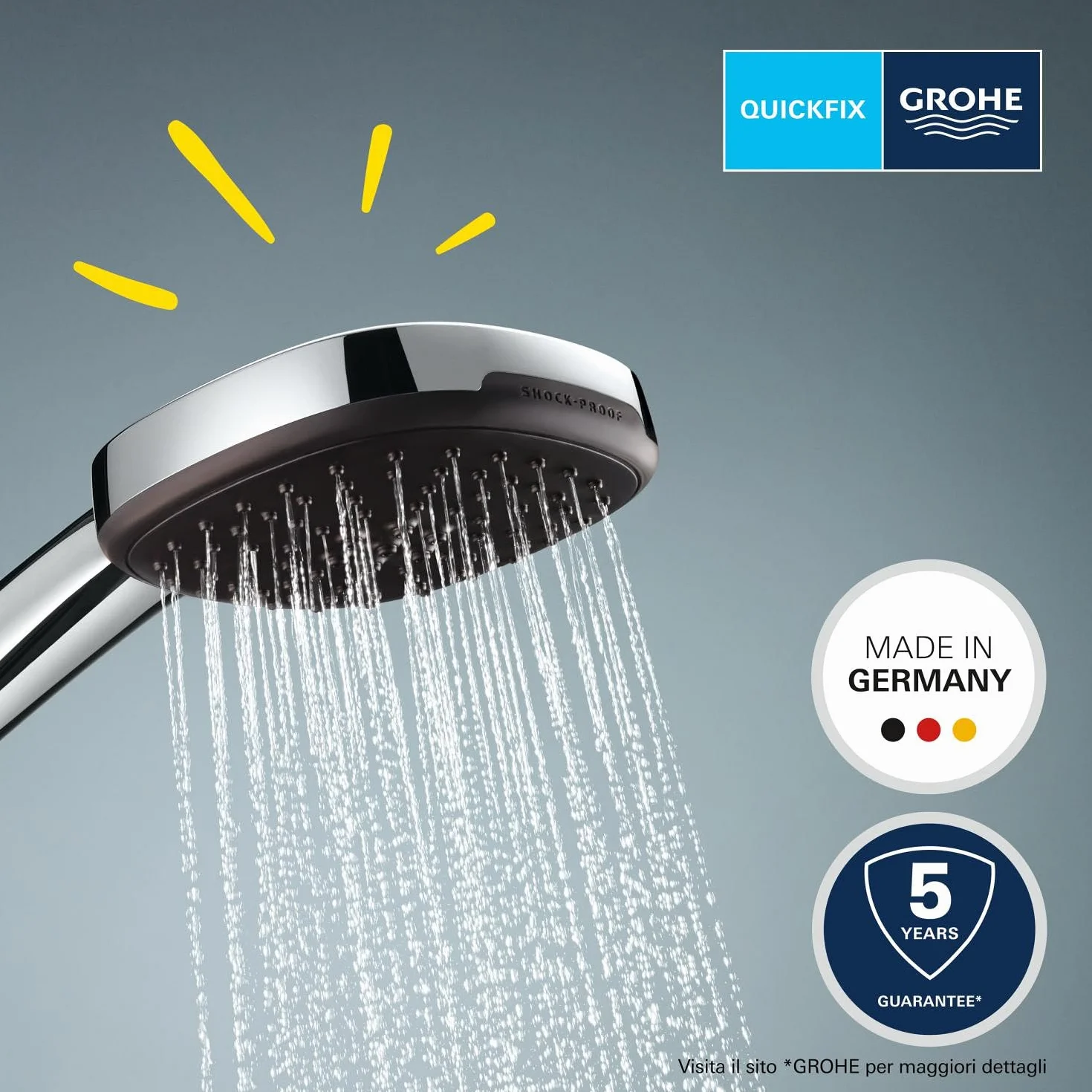 GROHE Vitalio Comfort 110 Manopola Doccino Doccia (2 getti Rain e Jet, 110 mm, DreamSpray, SpeedClean anticalcare), Cromo, 26397001