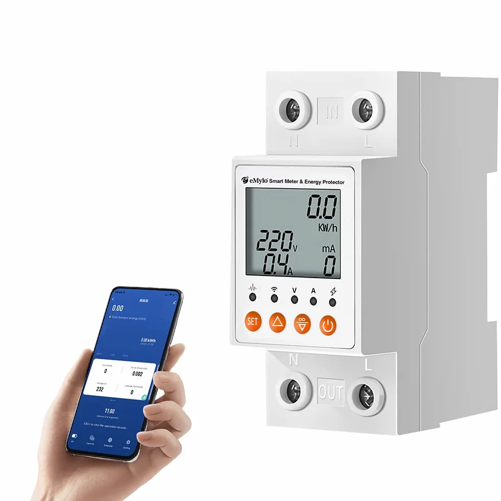Yasorn Misuratore di energia WIFI intelligente eMylo, digitale LCD su guida DIN monofase, protezione dalle perdite AC 80-400V, misuratore del consumo elettrica, telecomando Alexa APP