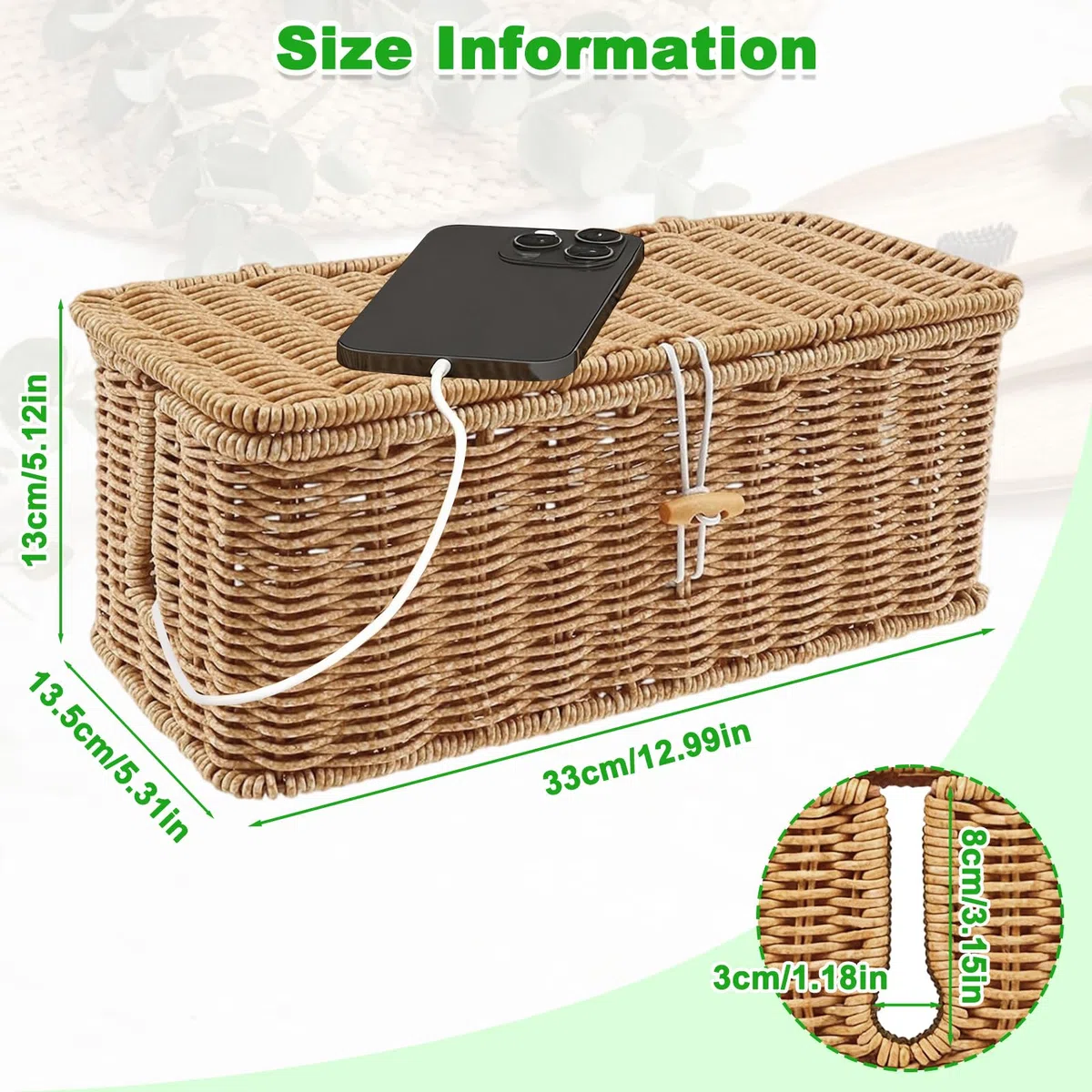 Scatola Portacavi Rattan con Coperchio, Scatola Gestione Contenitore Multipresa Rattan Sintetico, Organizzazione Grovelli Organizer Prolunghe Elettrici Prevenzione Grovigli per Casa Ufficio Scrivania