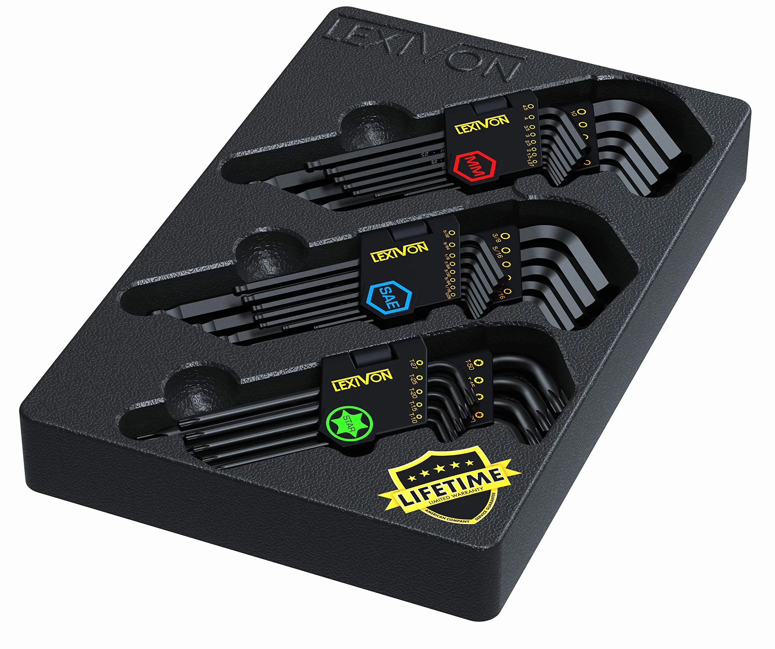 LEXIVON Set Master di Chiavi a Brugola, 35 Brugole Lunghe con Testa a Sfera | Confezione da 3 Set di Punte Metriche, SAE e Torx, Lega di Acciaio S2 di Qualità Industriale (LX-131)