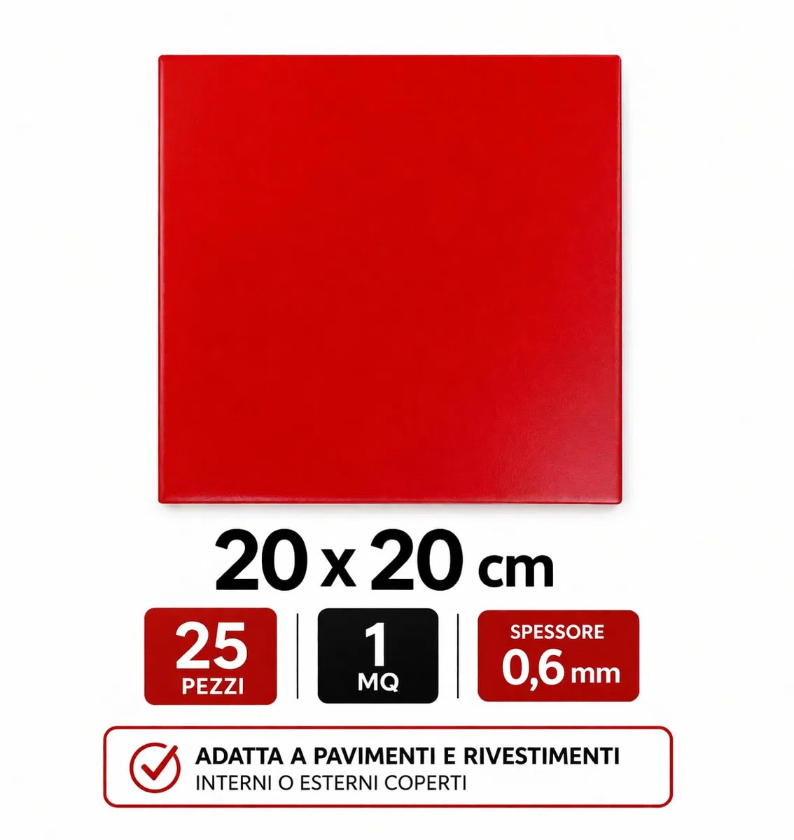 piastrella rosso 20 x 20 cm da rivestimento bagno, cucina, doccia, e molto altro, PREZZO RIFERITO A 1 SCATOLA 1 mq (25 pz)