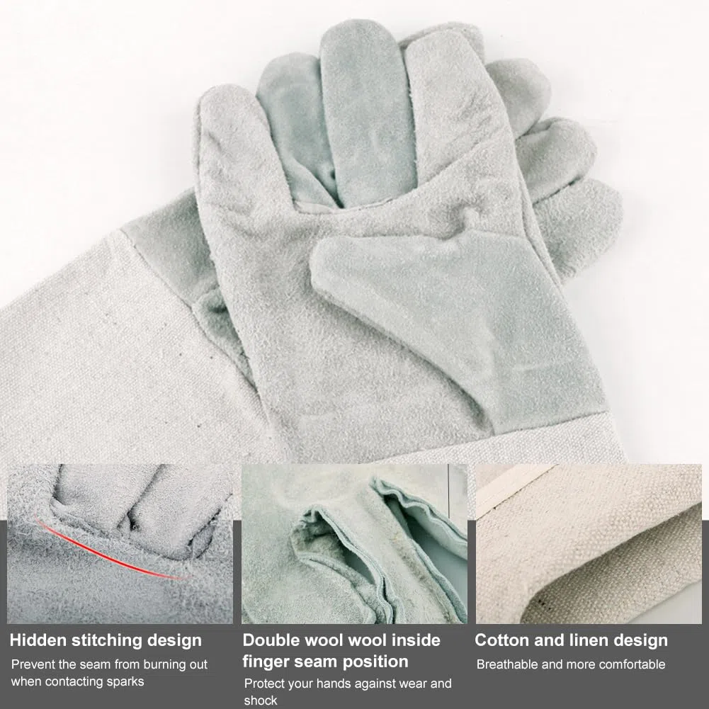 Guanti da Saldatura, Guanti Barbecue, Guanti Ignifughi, Guanti da Lavoro, Guanti Protettivi, Adatto per Giardinaggio, Forno, Griglia, Camino, Fornello, Presine, Saldatore e Barbecue