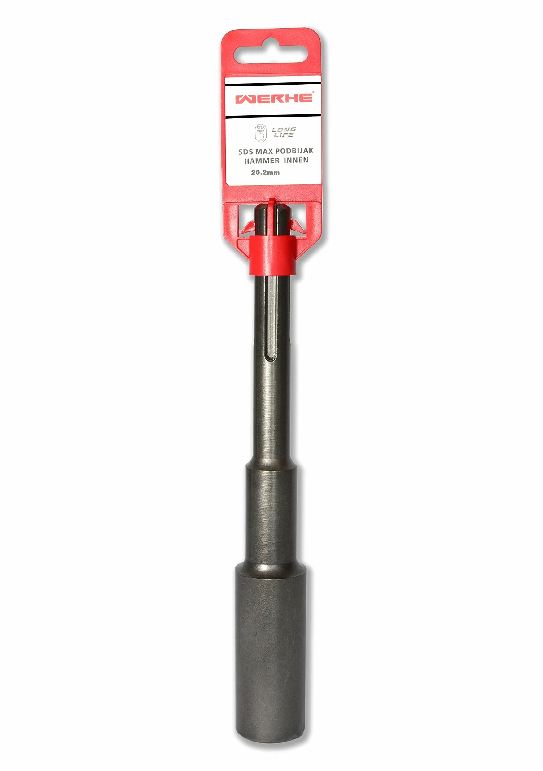 WERHE Battipalo professionale SDS Max – Acciaio rinforzato per pali e barre di messa a terra – Diametro interno Ø 20,2 mm, lunghezza 257 mm – Compatibile con tutti i martelli perforatori SDS Max