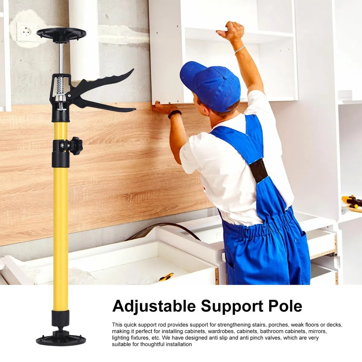 Cric per installazione di armadietti, grande sollevatore per mobili, portante, risparmio di manodopera, anti pizzicamento, supporto mani libere, antiscivolo, cric con cinghie di carico cricchetto,