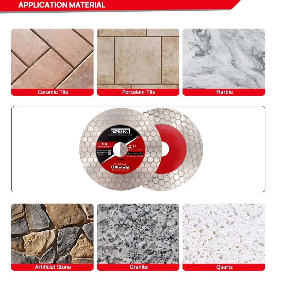 DT-DIATOOL Disco Diamantato 125mm per Piastrelle Gres Porcellanato Marmo Granito Taglio e Rettifica dei Bordi