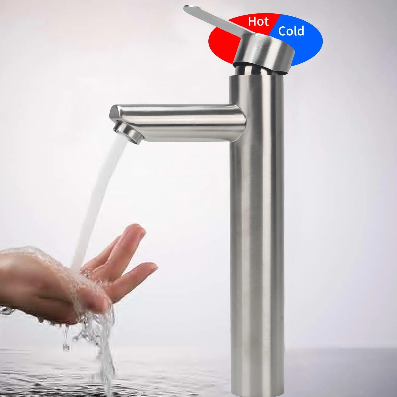 Rubinetto spazzolato Rubinetto Bagno Lavabo Alto Rubinetto per lavabo alto Rubinetto Lavabo Monocomando in Acciaio Inossidabile Miscelatore per Bagno Controllo Acqua Calda e Fredda Altezza