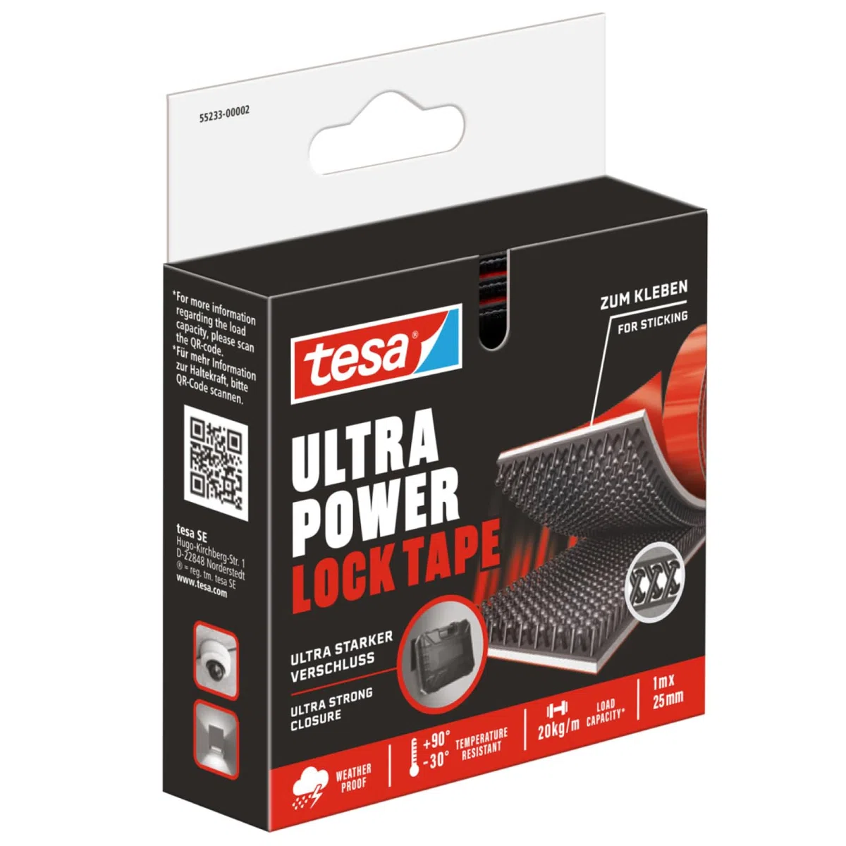Tesa Ultra Power Lock Tape - Nastro Autoadesivo a Tenuta Extraforte - Resistente alle Intemperie, ai Raggi UV e alle Temperature - per Uso Interno ed Esterno - 1 Rotolo - 1 m x 25 mm