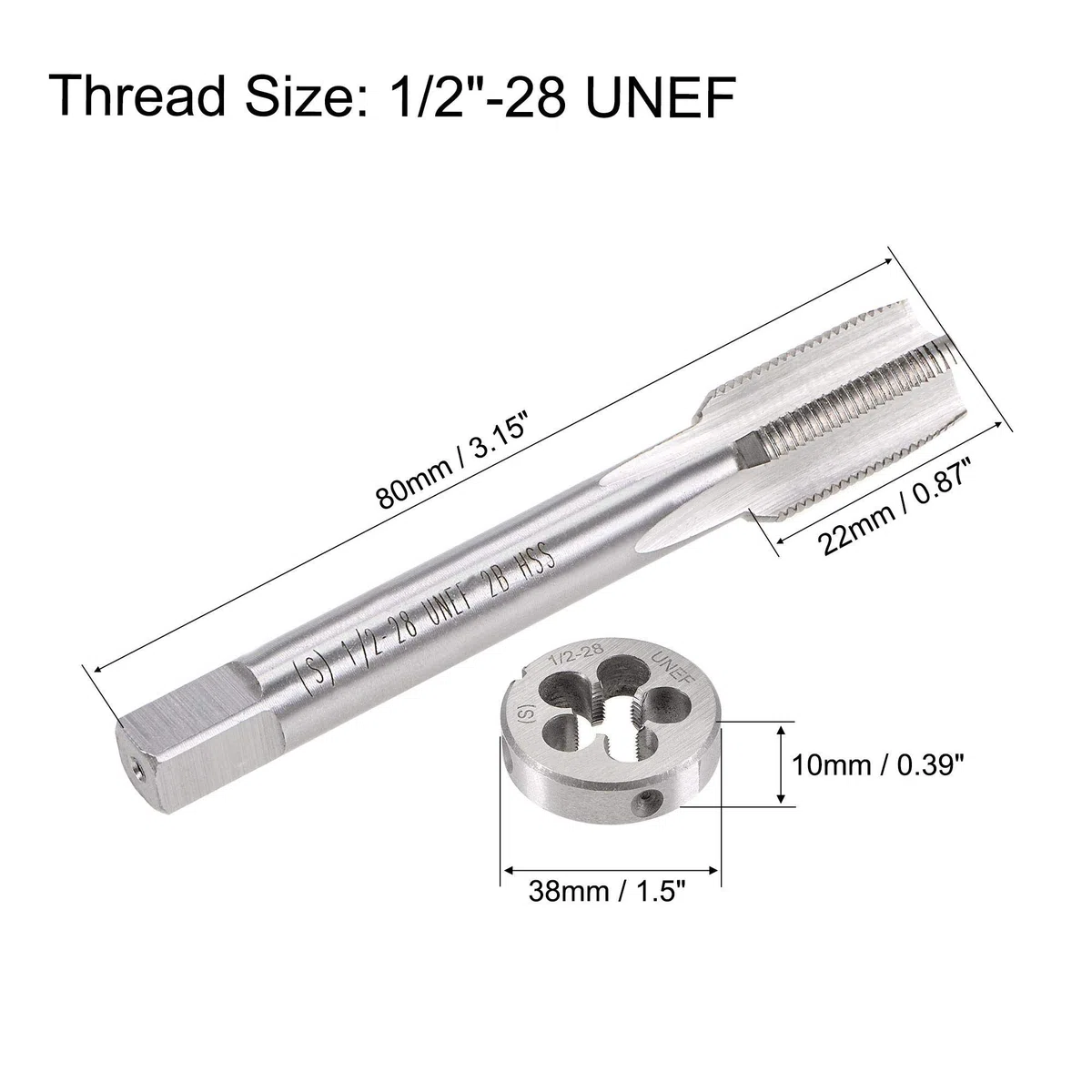 sourcing map 1/2"-28 UNEF Set di maschi e matrici per macchina HSS con filettatura rotonda, mano destra
