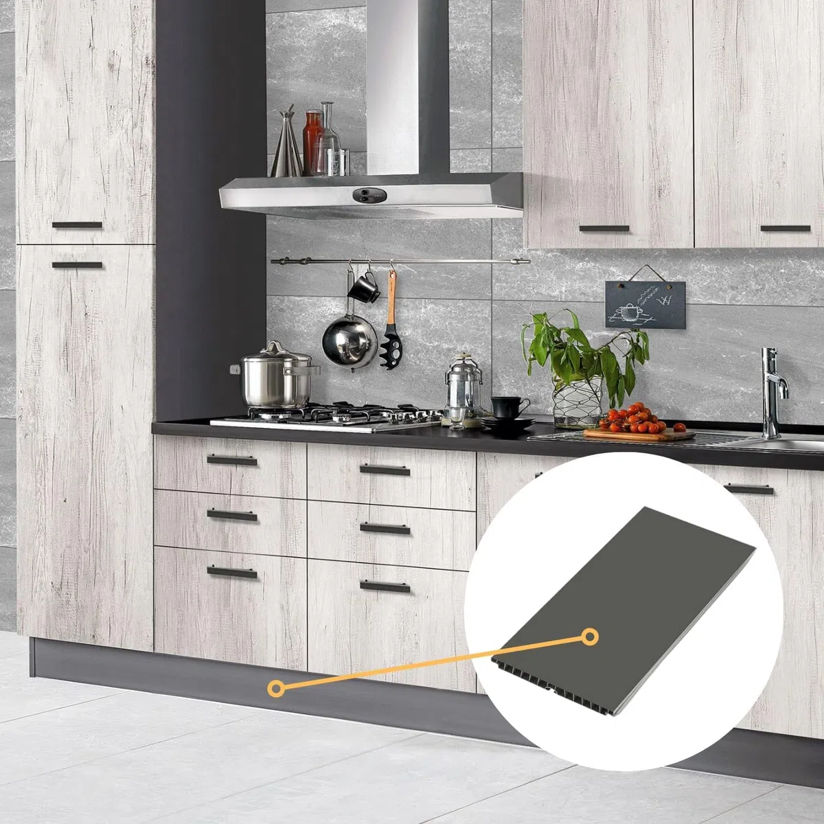 AERREGI SET ZOCCOLO CUCINA 2 +1 COMPLETO DI DUE ANGOLI E UNA GIUNZIONE | ZOCCOLO IN PVC COLORE PIOMBO IN TRE ALTEZZE 100, 120 E 150 mm | ARREDO MODERNO CUCINA (H100 mm)