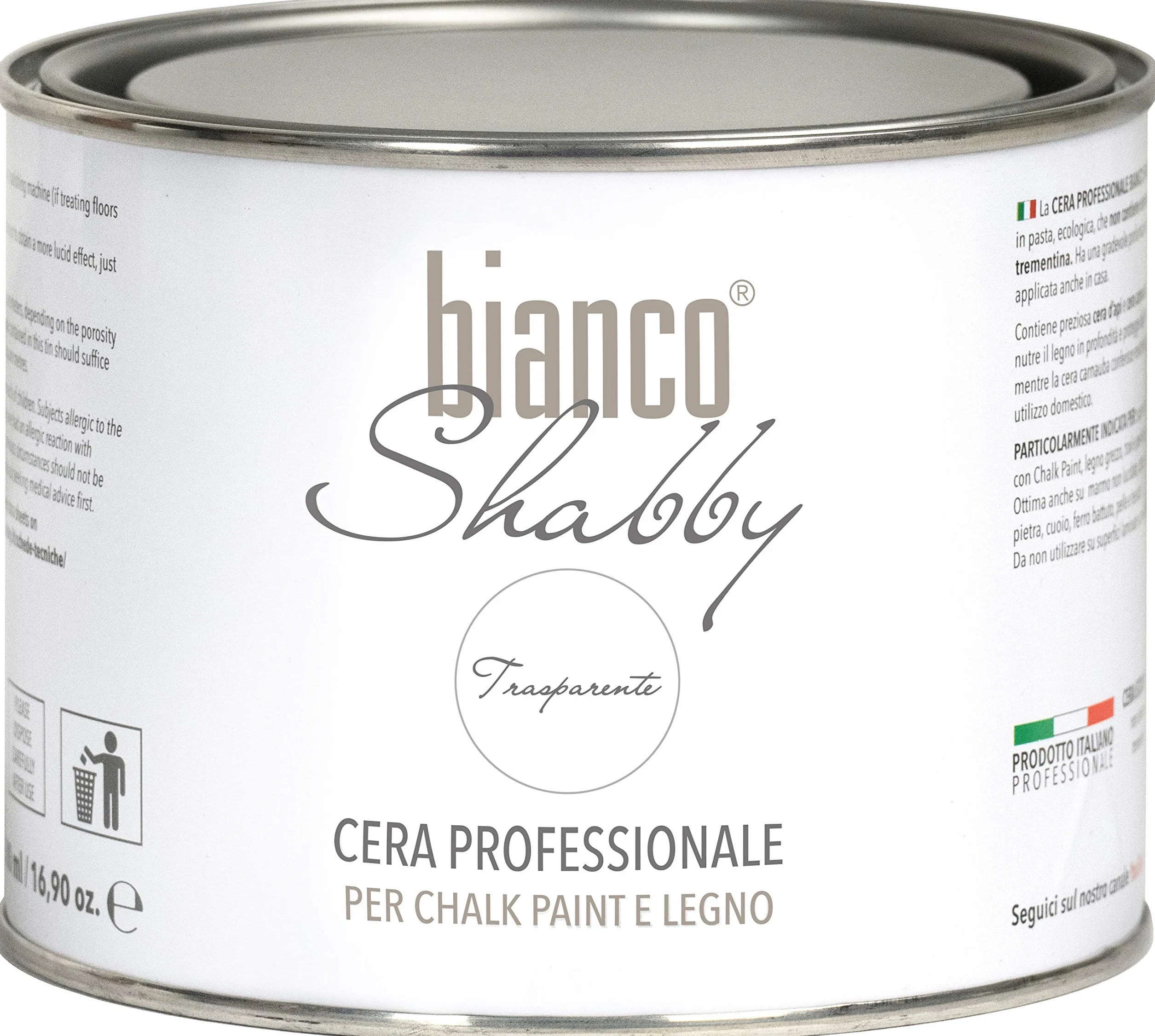 bianco Shabby CERA PROFESSIONALE Trasparente per decorazione e restauro con cera d'api e cera carnauba (500 ml)