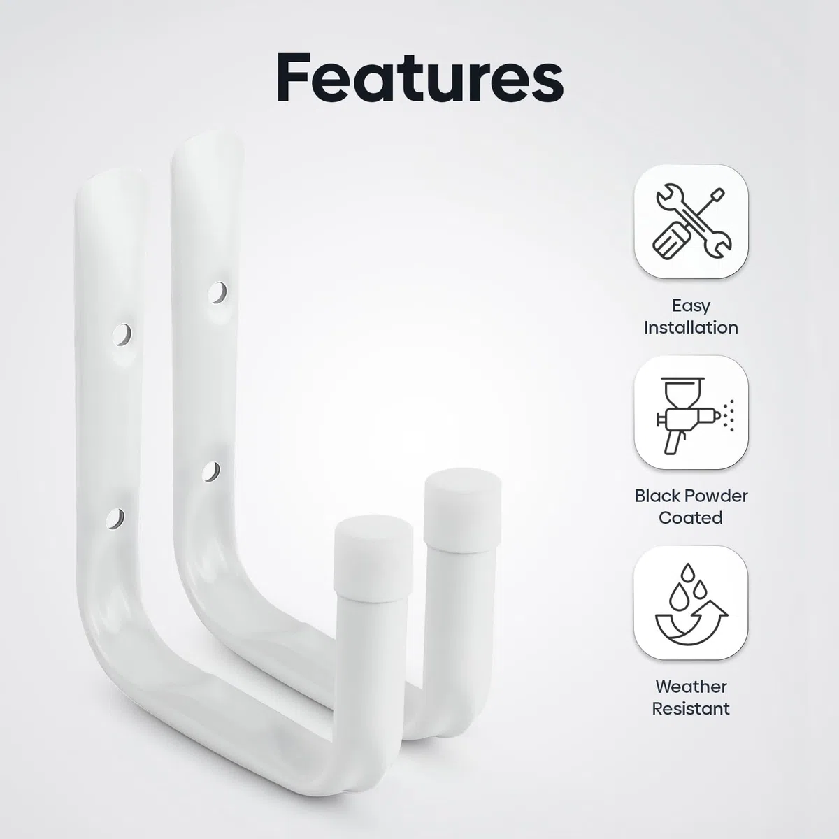 Confezione da 6 ganci Jumbo per garage | 140 x 130 mm grandi ganci per appendere | ganci in metallo bianco per scaletta organizer capannone, garage ripostiglio, attrezzi da giardino, biciclette, scale