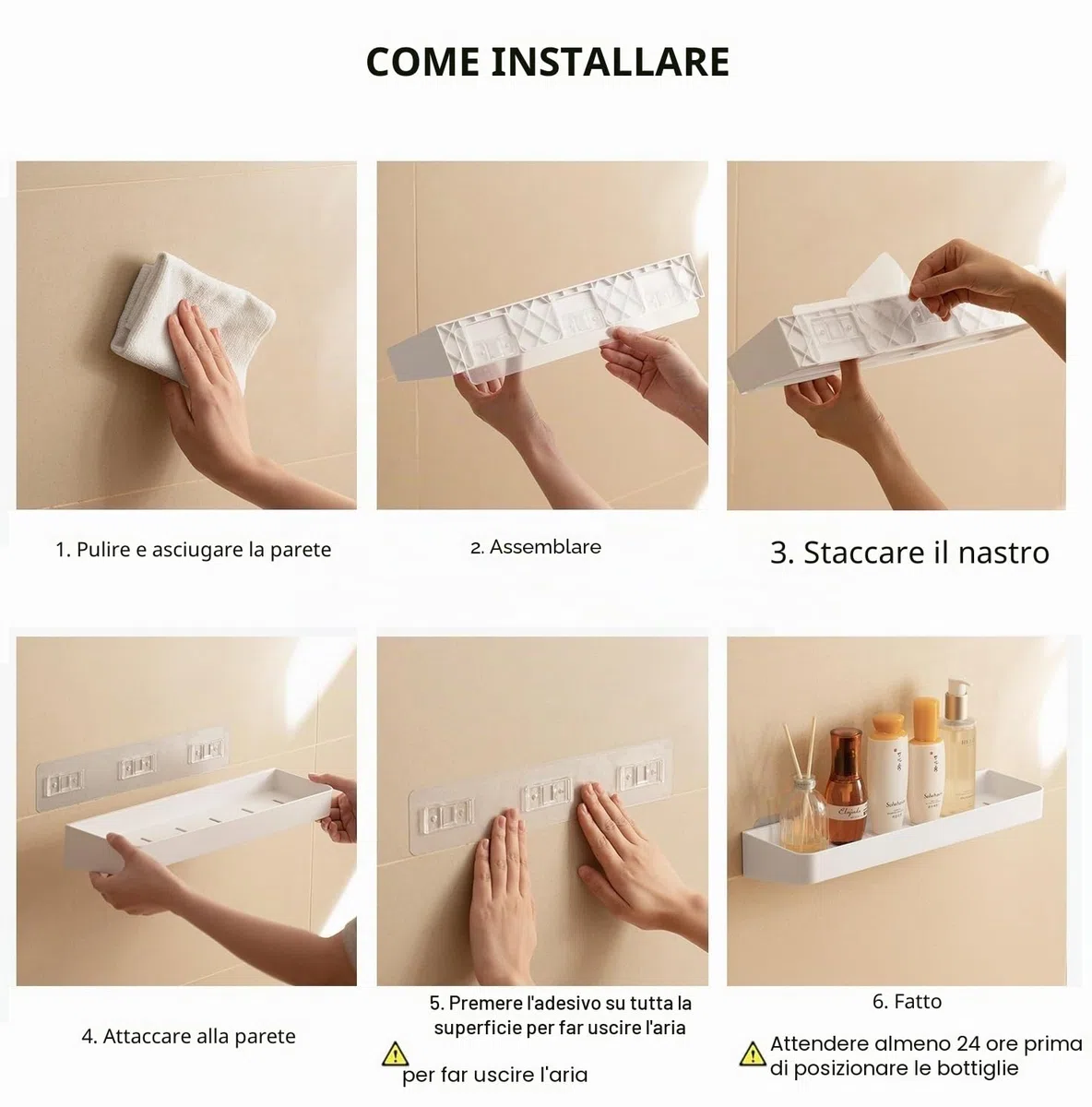 Mensola Doccia Senza Foratura Bianche, Mensole Bagno Adesive, Portaoggetti Doccia con 6 Gancio per Bagno Lavabo Cucina, 2 Pezzi