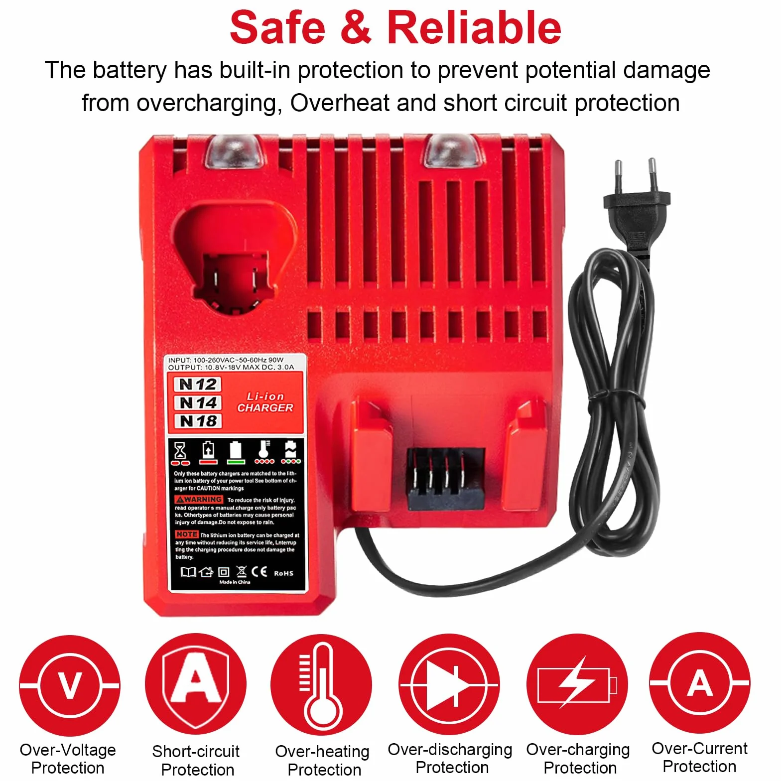 Powarobor Caricatore rapido multi-voltage 12 V 18 V compatibile con strumenti Milwaukee M18 18 V/M12 12 V agli ioni di litio