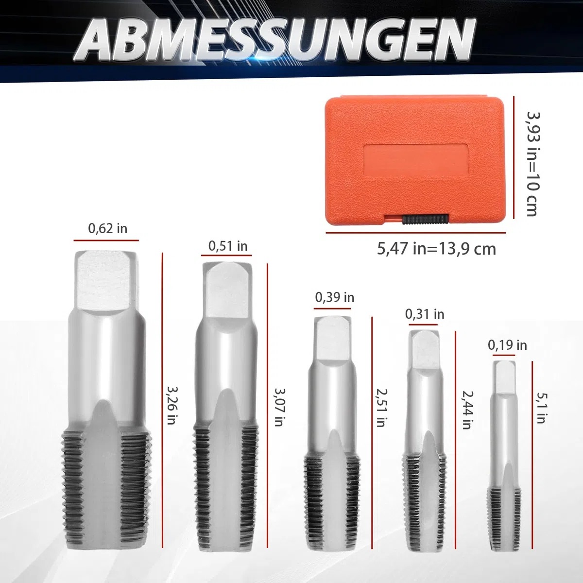Un set di 5 pezzi, set di utensili filettati NPT per modellismo, per pulire o reinfilare filettature danneggiate o fisse nelle trincee filettate