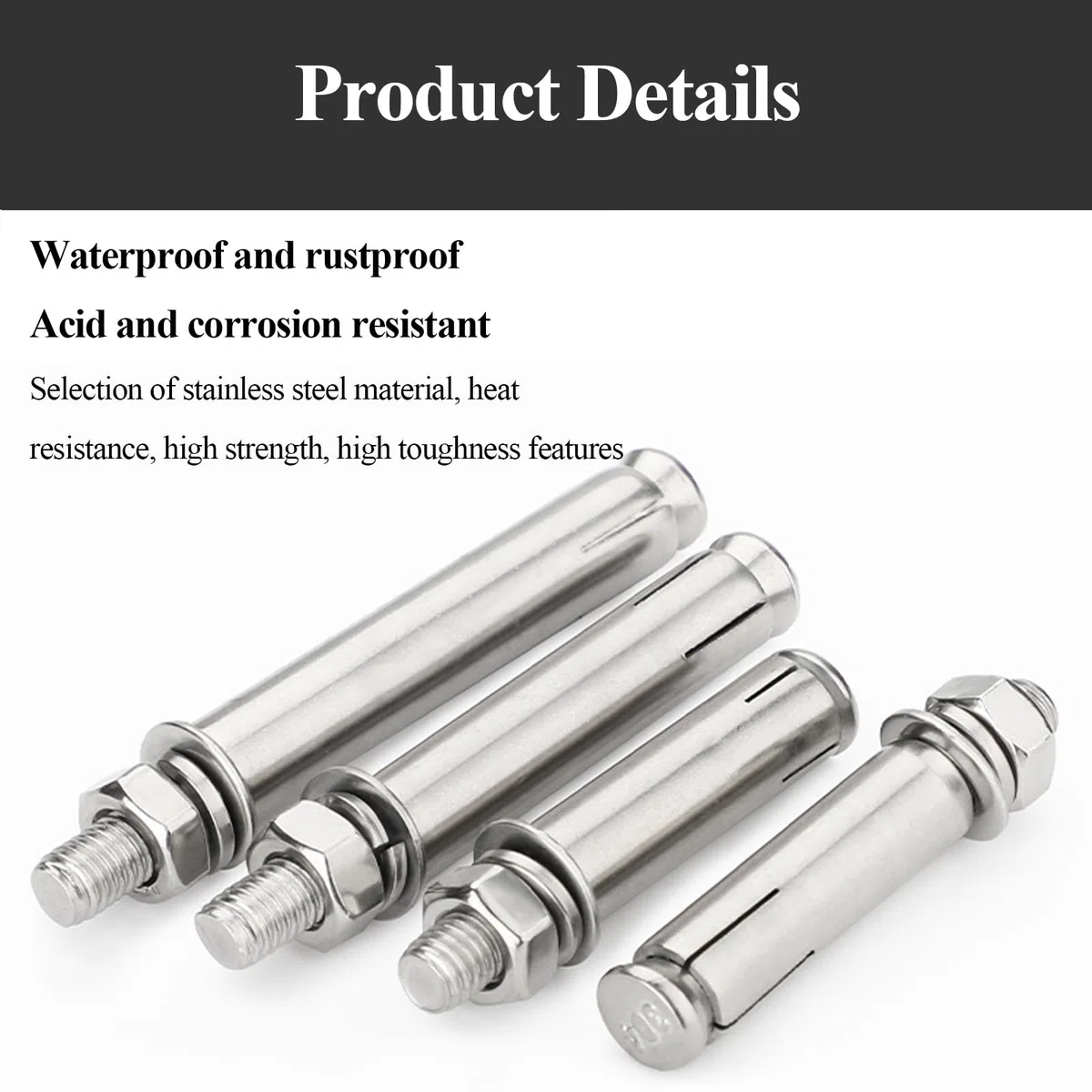 2 dadi esagonali esterni in acciaio inox 304 Bullone a bussola di espansione, M16 tasselli di fissaggio pesanti da utilizzare nel calcestruzzo(M16 x 130 mm)