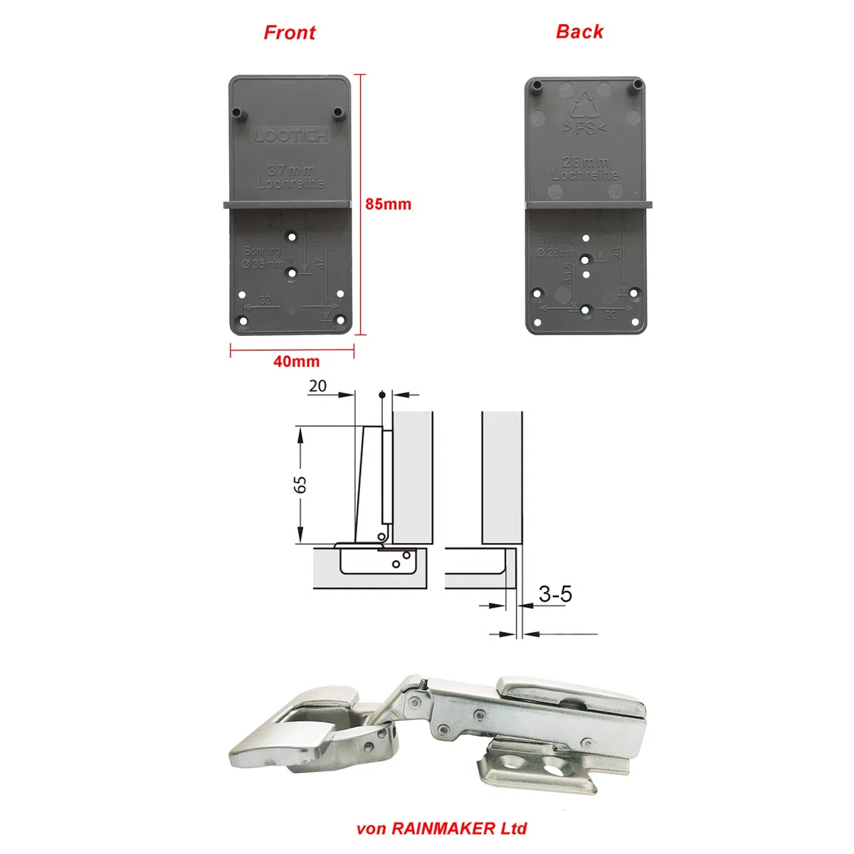 105 Grado Fixed-On Battuta Esterna Cerniere per Porte con Ammortizzatore Integrato Chiusura Lenta Cucina Cerniera Armadio Porta per Ante Mobili Morbido Paracolpi 8 Pezzi
