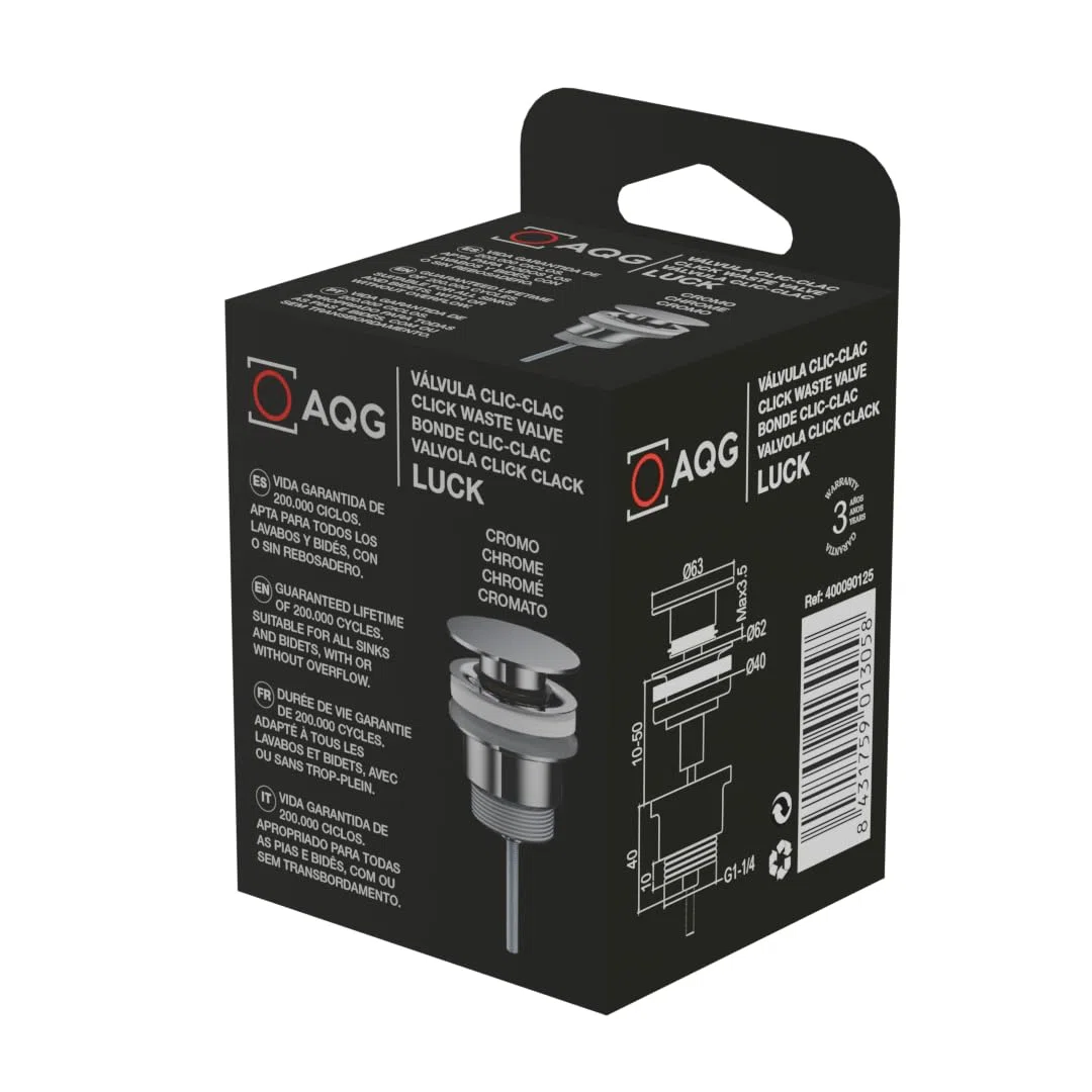 Aquagrif AQG - Valvola universale per lavabo, tappo piatto, compatibile con troppopieno e senza troppopieno, design elegante e alta durata, cromato