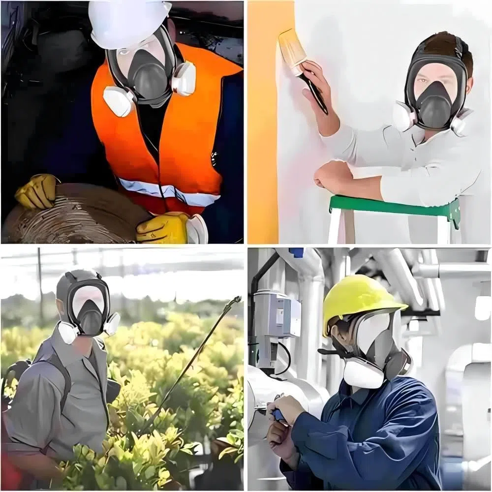 Maschera integrale riutilizzabile, maschera integrale con filtri per verniciatura a spruzzo, levigatura chimica, costruzione e polveri a gas fine