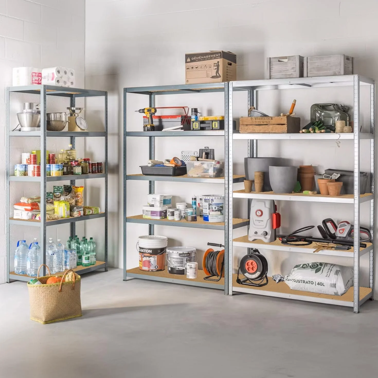Scaffale in Metallo Zincato e MDF Per Carichi Pesanti Portata 875 kg Con 5 Ripiani Regolabili da 175 kg Per Garage, Magazzini, Cantine 180x90x40 cm