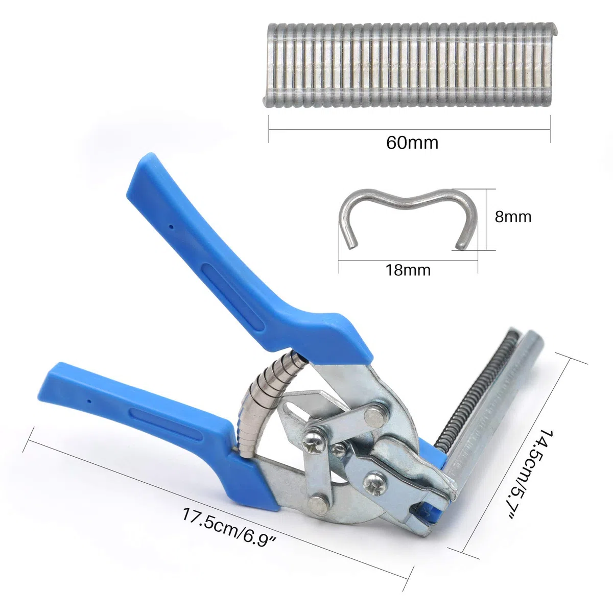 Pinza Per Anelli Per Unghie di Tipo M,Multifunzionale Pinza Per Anelli con 600 Chiodi M, Utensile Manuale Per la Manutenzione e la Riparazione di Recinti di Gabbie Per Polli e Uccelli (Blu)