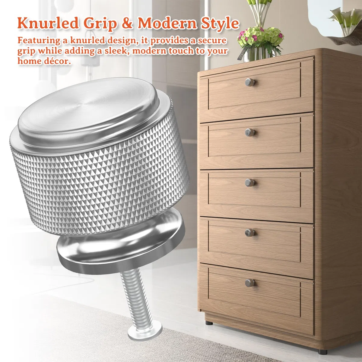 FURNIWARE 10 Pezzi Pomelli per Mobili in Nichel Spazzolato, Pomelli per Cassetti in Argento con Scanalature, Pomelli per Cucina Diametro 25mm, Pomelli per Armadio Pomello Tondo, Comò per Armadi