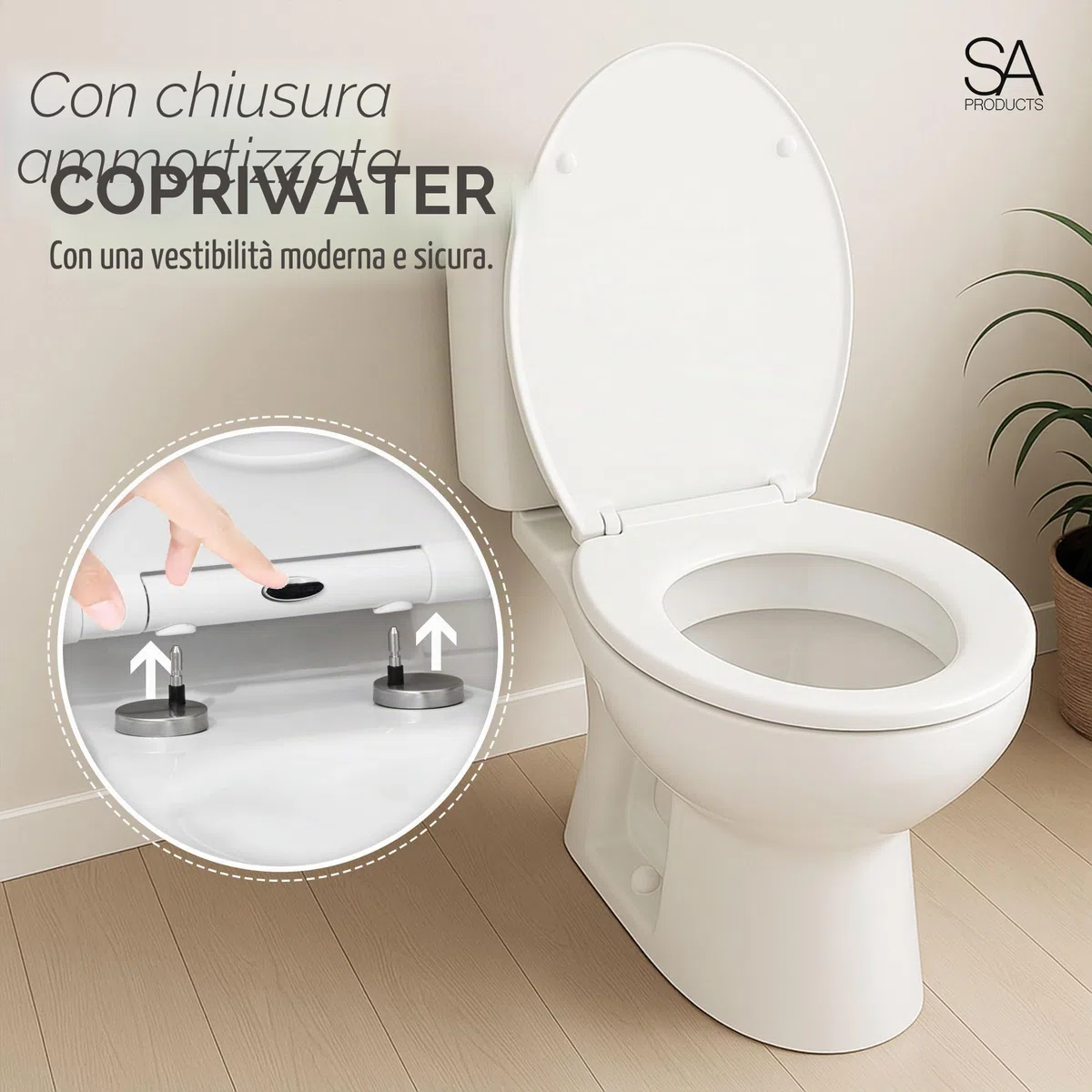 Tavoletta WC Universale con Chiusura Rallentata e Sgancio Rapido - Copriwater Bianco in Termoindurente con Cerniere Regolabili in ABS - Sedile WC Universale 44,1x36,5x5cm - Accessori Bagno