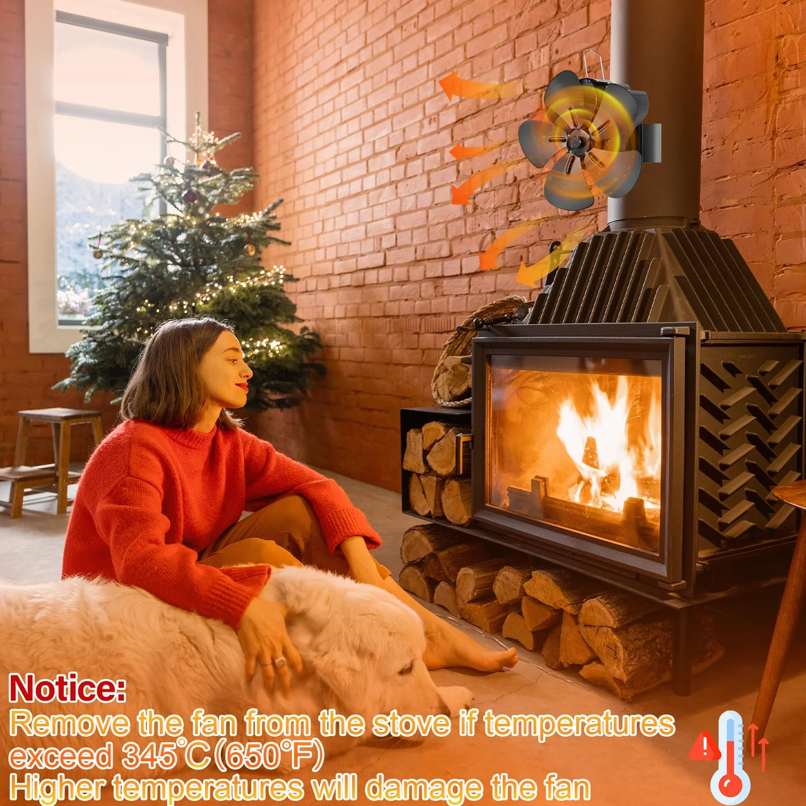 Ventola Stufa Legna Magnetico, 5 Pales Ventilatori per Stufe a Legna,Ventilatore Stufa da Tubo, Senza corrente Silenziosa ed Efficiente per Ceppi/Vamino/Pellet