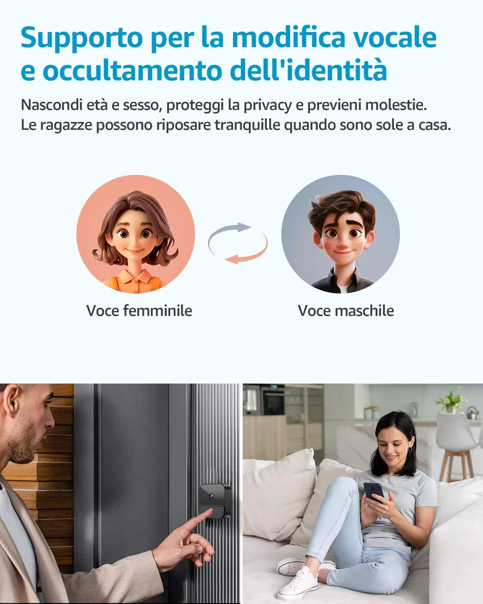 Videocitofono Senza Fili 1080P con Telecamera WiFi, Batteria Integrata, Visione Notturna, Audio Bidirezionale, Supporto SD Card e Cloud Storage, Nessun canone mensile (1)