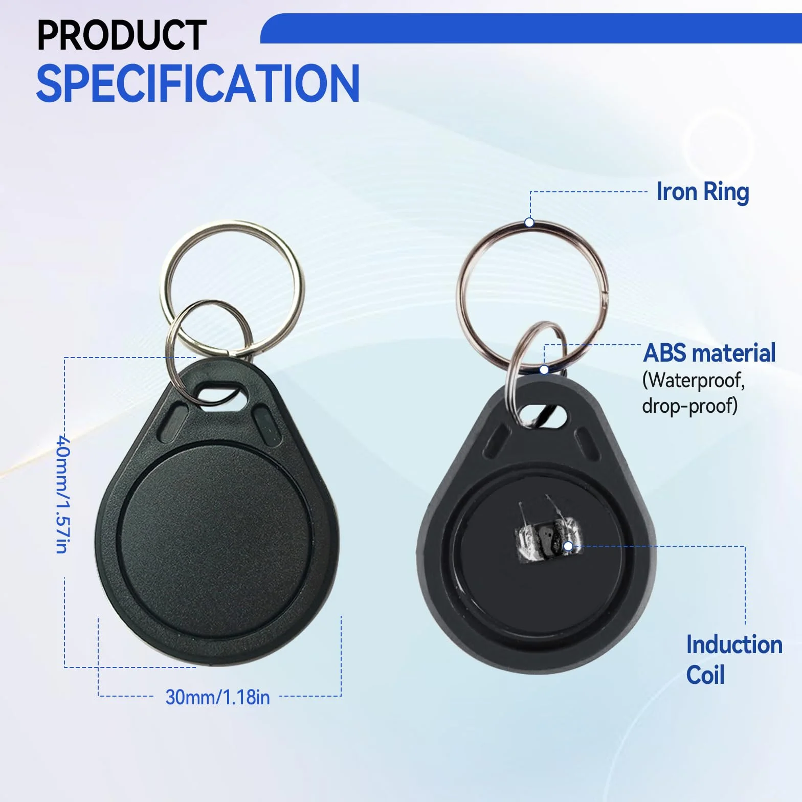 MIFARE Portachiavi classici 1K, ISO14443A 13,56 MHZ RFID IC, tag RFID M1, chiave per il controllo degli accessi (nero, 100 pezzi)