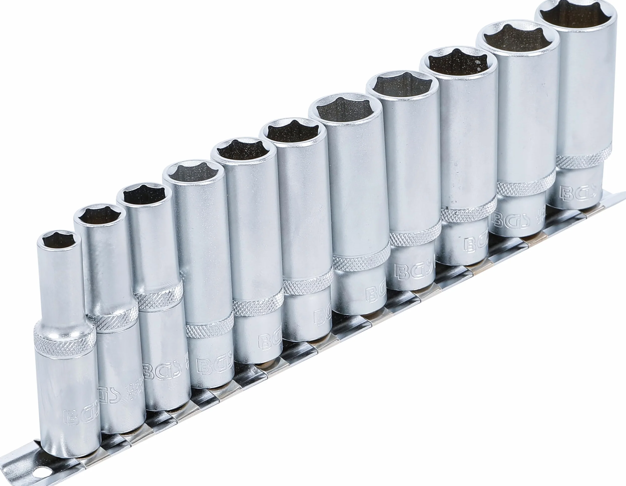 BGS 2222 | Serie di bussole esagonali, profonde | 10 mm (3/8") | 8 - 19 mm | 11 pz.