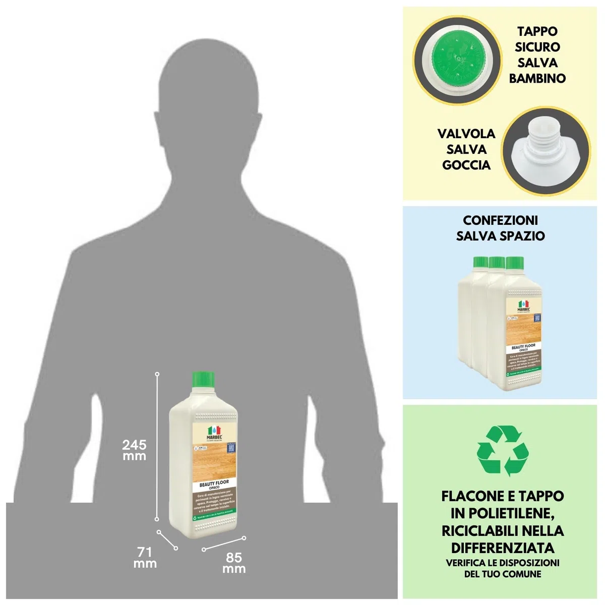 MARBEC BEAUTY FLOOR OPACO 1LT Cera di manutenzione per legno verniciato opaco. Protegge, ravviva e conserva la superficie e il trattamento iniziale.