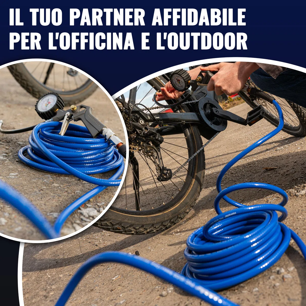 Poppstar Tubo per aria compressa in PVC 6/12 mm, lunghezza 20 m, attacco rapido & innesto maschio, 20 bar, blu