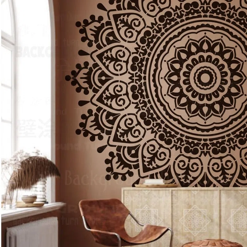 230 cm Stencil gigante a forma di mandala rotondo per pareti, modelli per decorare, decorazione, pittura, modello riutilizzabile, lavabile in lavatrice, portatile, grande, per mobili, modelli