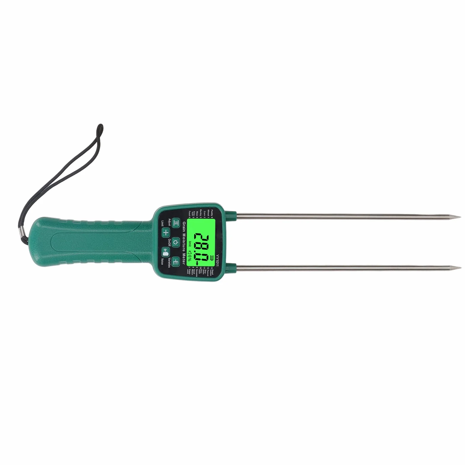 Misuratore Di Umidità Per Fieno Con Trasmissione Vocale, Display LCD Digitale Tester Per Foraggio Grano Soia, Sonda Portatile Per Agricoltura Intelligente Misura 14 Colture Tra Cui Mais