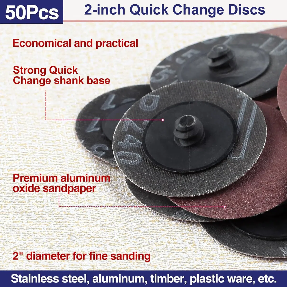 SPEEDWOX 50Pcs 2 "240 Grit Dischi a cambio rapido ossido di alluminio rivestito Die Grinder Accessori Ossido di Alluminio Carta vetrata Blocco Rotolo Dischi abrasivi a cambio rapido Dischi