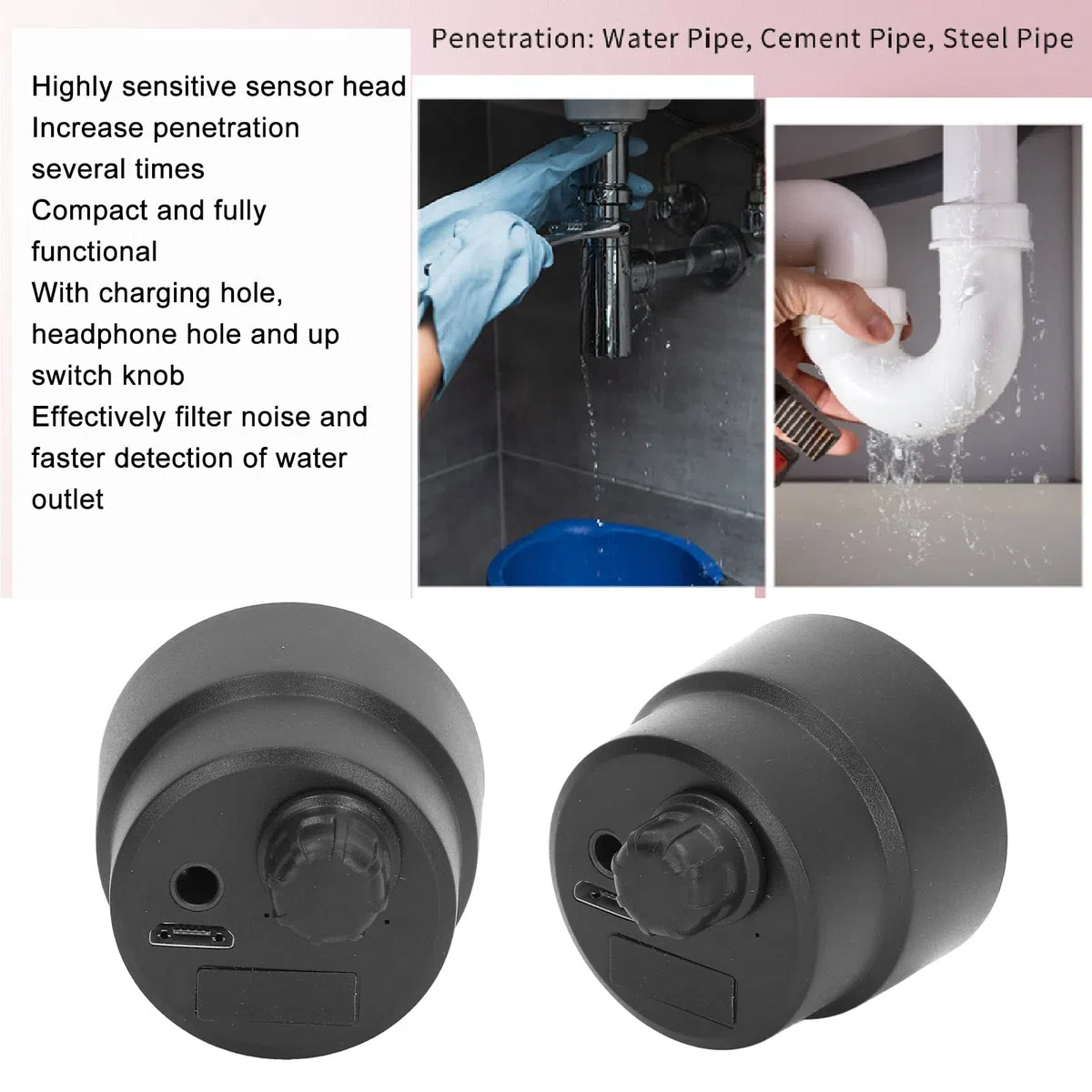 Rilevatore di Perdite d'Acqua per Tubi Sotterranei con Cavo USB e Auricolari ¨C Localizzatore Fughe per Impianti Idraulici e Riscaldamento