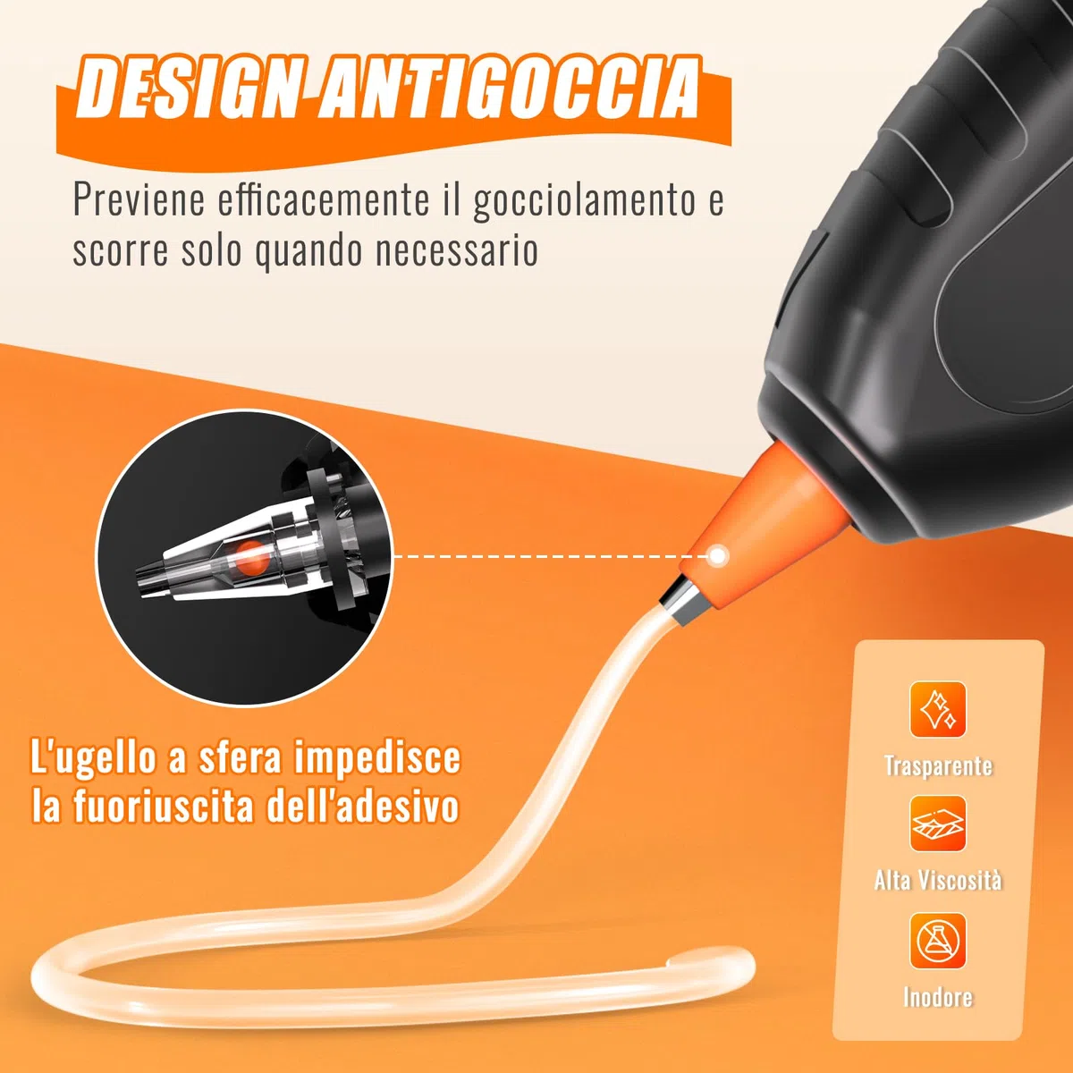 BURNNOVE Pistola per Colla a Caldo Senza Fili, Pistola per Colla a Caldo a 3000mAh Batteria Cavo di Ricarica USB-C 40 Bastoncini di Colla da 7 x 150mm per Lavori Fai da Te Riparazioni Rapide