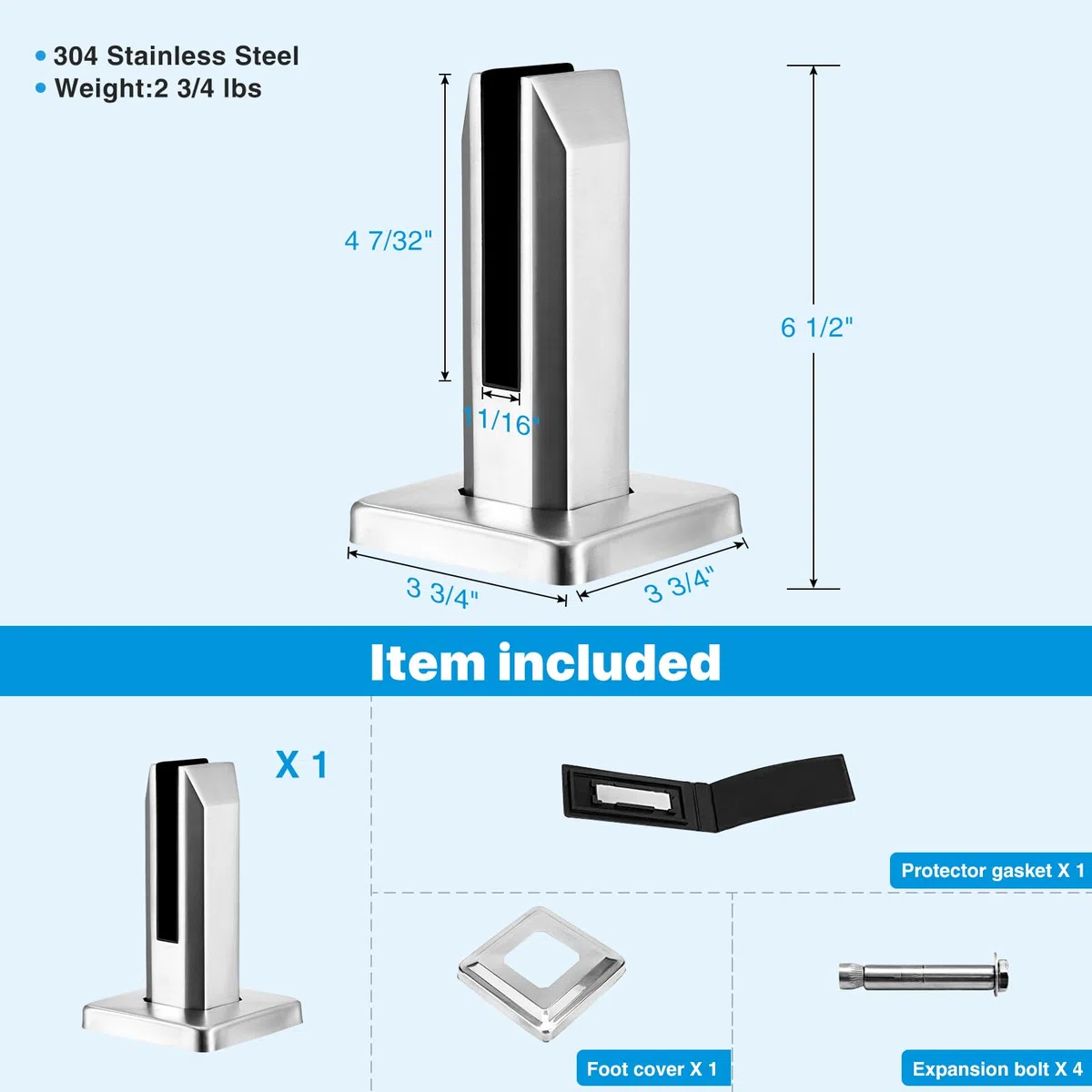 Morsetto per Vetro da Pavimento, Morsetto per Vetro in Acciaio Inox per Vetro da 8-12 Mm/0,3-0,5" di Spessore, supporto in vetro regolabile per Piscina, Scale, Balcone (Argento Opaco-1 Pack)