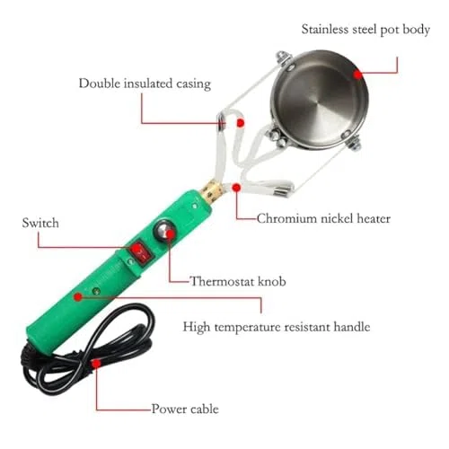 Crogiolo per Saldatura, Forno Elettrico per Saldatura Portatile da 420 W, Crogiolo Manuale in Metallo per Fusione del Piombo con Manico, Crogiolo in Peltro con Stagno per Saldatura da 1100 G