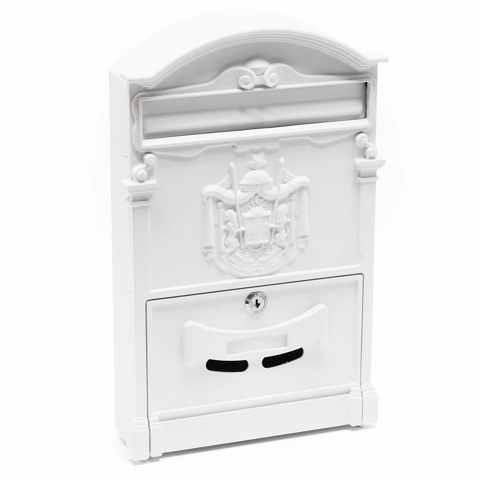 Wiltec Cassetta postale classica con stemma colore bianco 260 x 90 x 400 mm