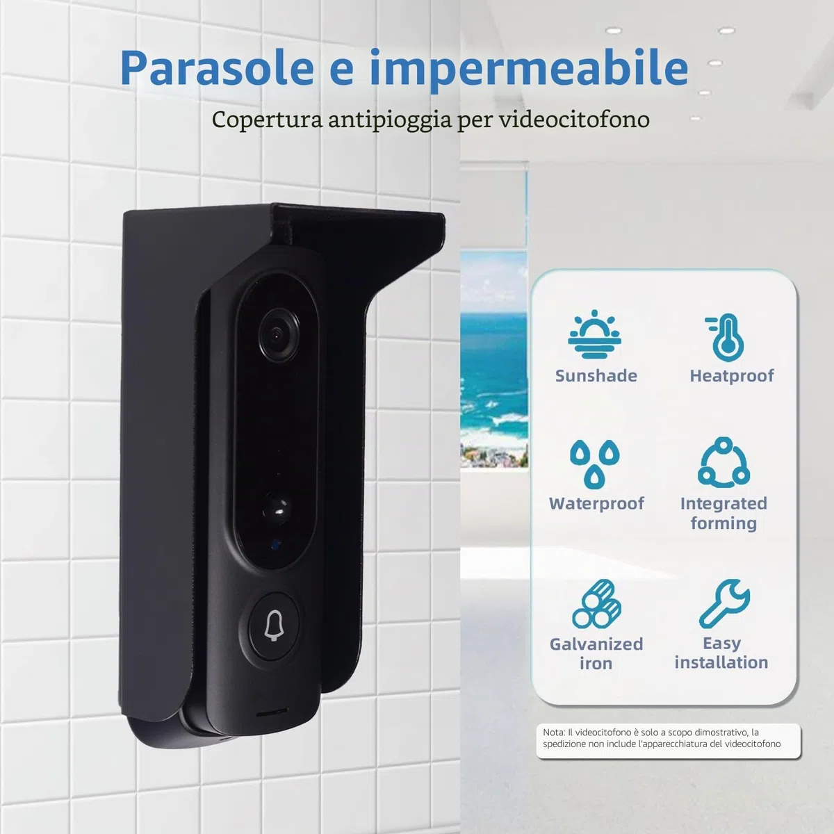 Copertura antipioggia per campanello, protezione antiriflesso per campanello in metallo, resistente al sole e all'acqua, adatta per la maggior parte dei campanelli video
