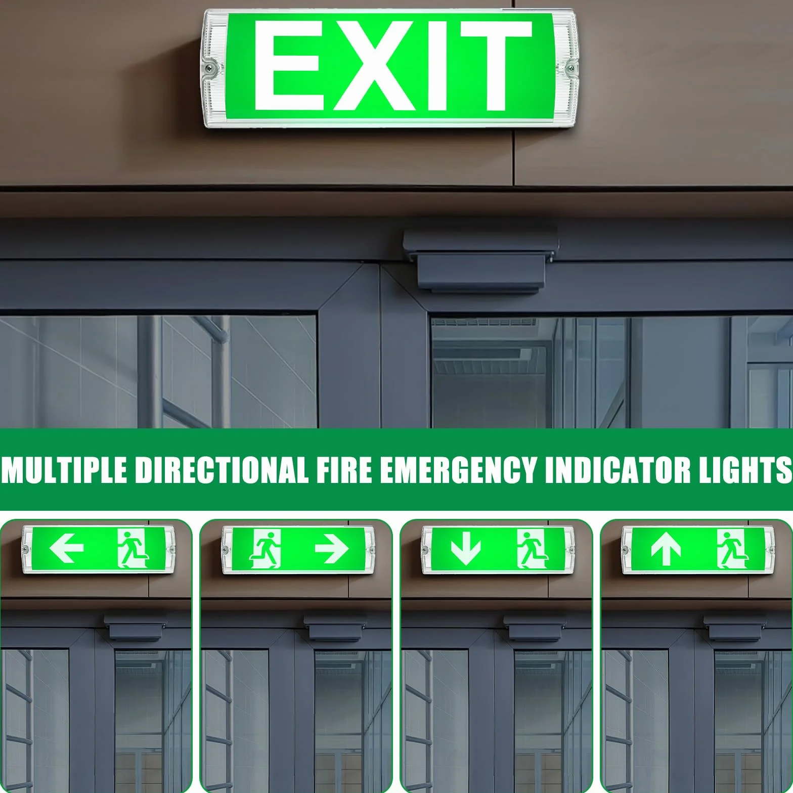 Illuminazione di emergenza a LED, 3 W, IP65, con 4 pittogrammi e batteria sostituibile, lampada di emergenza per montaggio a parete, luce continua, segnale di emergenza, uscita di emergenza, uscita di