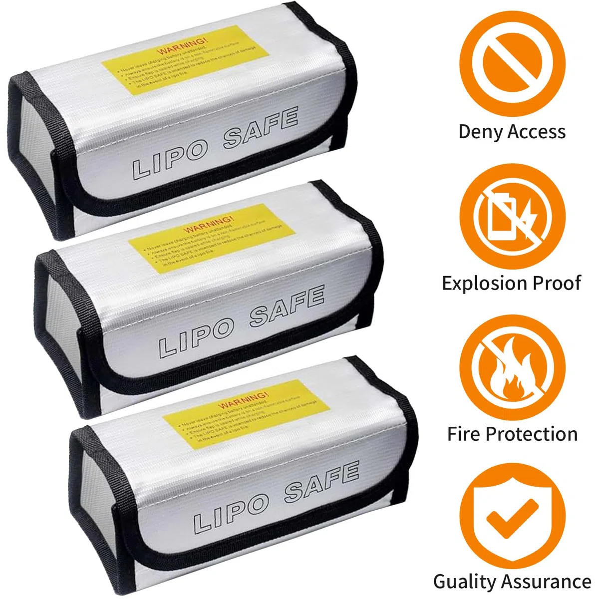 3 Pezzi Pacchetto Sicurezza Batteria Litio,18.5*6*7.5cm Borsa Charge Antifuoco Antiesplosione,Borsa Protettiva Sicurezza per Conservare e Caricare,Custodia Protettiva Batteria Portabilità(Argento)