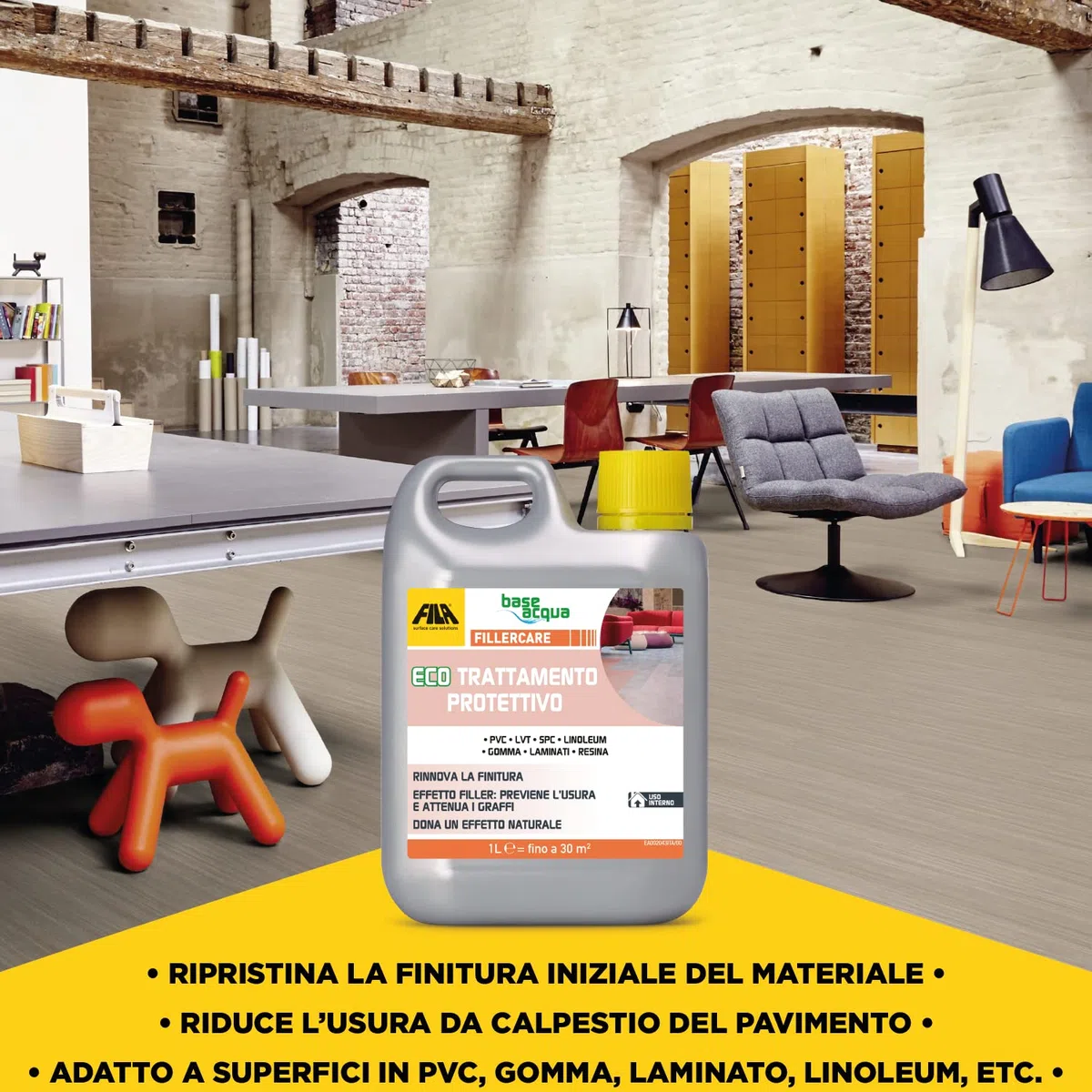 Fila Surface Care Solutions, FILLERCARE, Eco Trattamento Protettivo per Pavimento Laminato, Pavimenti in PVC e Materiali Plastici, Rinnova Il Materiale, ne Allunga la Vita e Attenua i Graffi, 1L