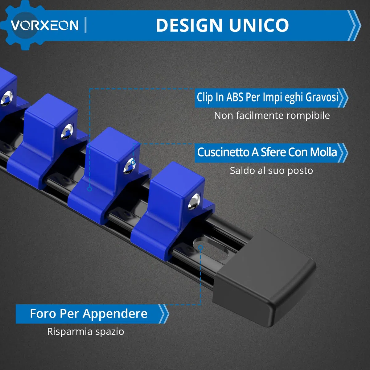 9PCS Kit Organizzatore di Bussole, Supporto Porta Chiavi a Bussola da 1/2pollici, 3/8pollici, 1/4pollici, Supporto per Binario, Storage Incassato, per Miglior Organizer per Attrezzi in Garage