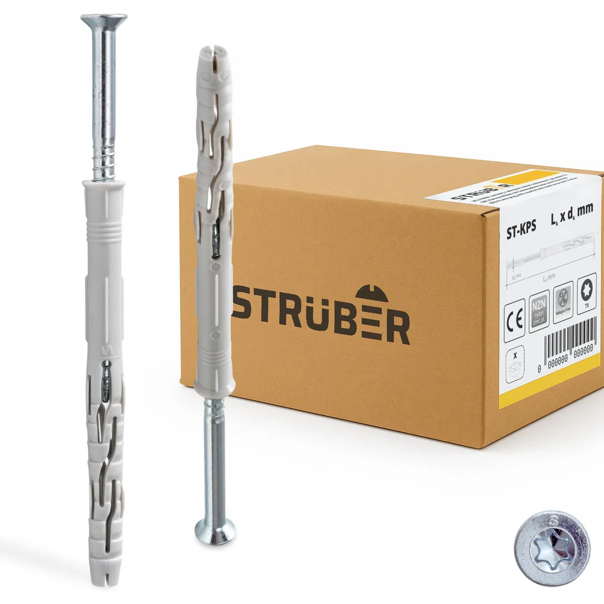 STRÜBER Tasselli per telaio con vite Torx a testa svasata (8x80 mm / 100 pezzi) - Fissaggio in nylon per telai di finestre e porte - Certificazione ETA