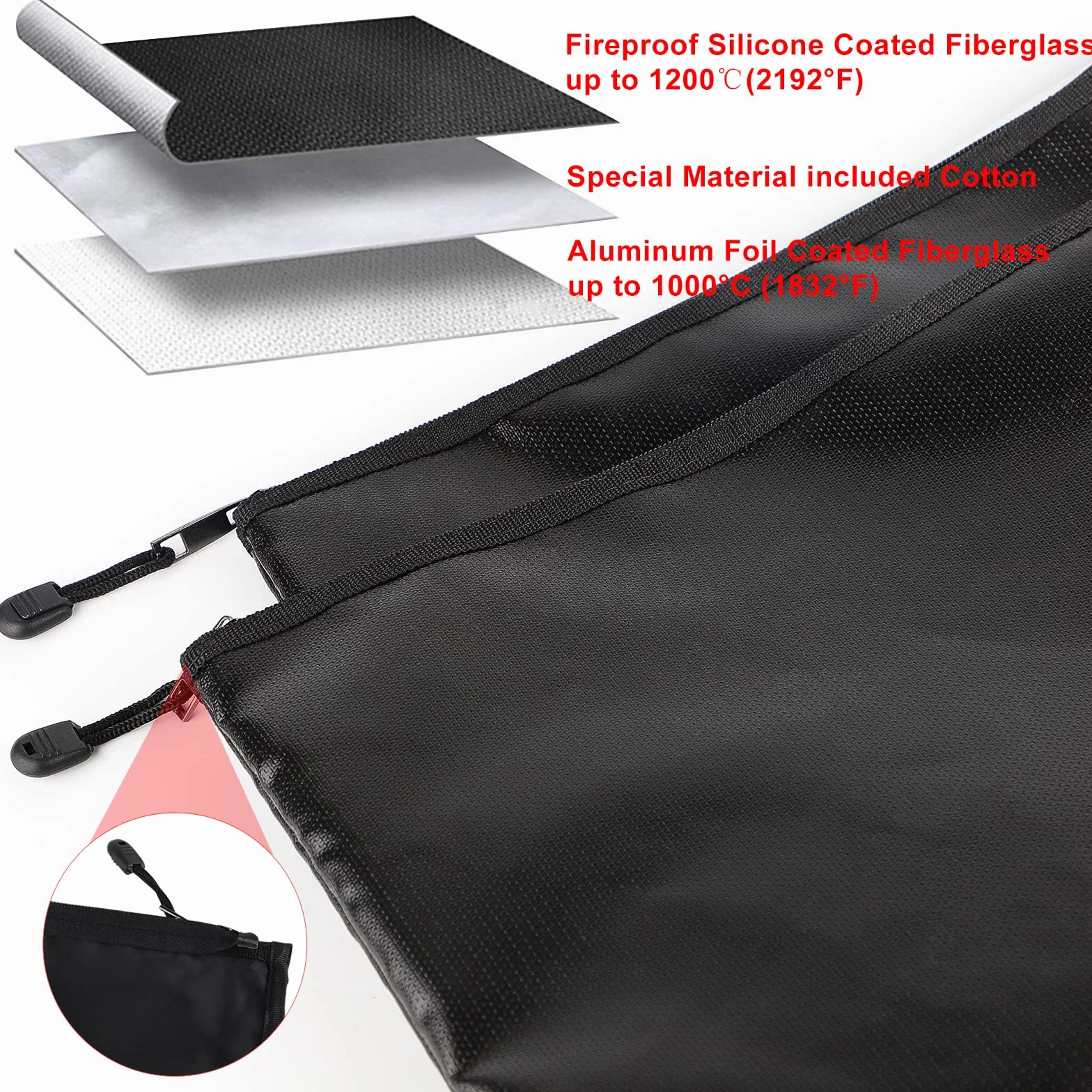 DBREAKS 2 Pezzi Borsa per documenti ignifuga 29 x 20 cm, Nero Borsa a prova di fuoco, borsa impermeabile del documento, Sacchetto Antincendio Impermeabile, per documenti, contanti, passaporto